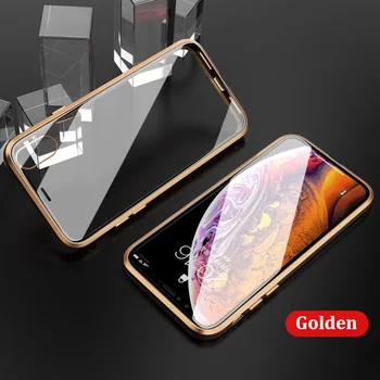 Spredaj Nazaj Steklo Ohišje za iPhone 11 Pro max Primeru Magnetni 360 Celotno Telo, Aluminij Metal Smešno Kritje za iPhone XS MAX XR Primeru