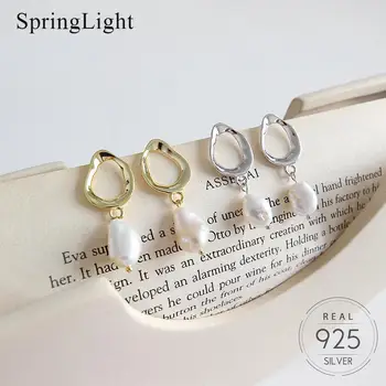 Springlight Elegantno Baročno Sladkovodnih Biserov Asimetrične Spusti Uhani Pravi 925 Sterling Silver Za Romantično Poroko Nakit Nova