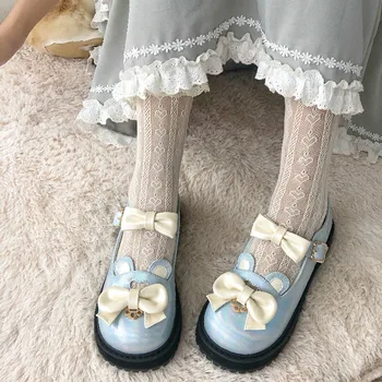 Srčkan bowknot hasp kawaii čevlji cute ušesa PU loli cos Japonski anime cosplay lolita čevlji sladki krog glave platformo gothic čevlji
