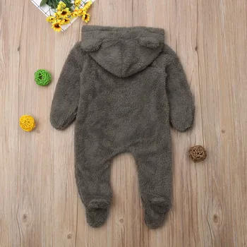 Srčkan Newborn Baby Girl Boy 3D Uho Hooded Romper Dolgimi Rokavi Jumpsuit Obleko Oblačila