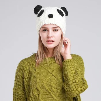 Srčkan Panda Beanies Zimske Kape za Ženske Beanie Klobuk Novost Kape Bonnet Femme