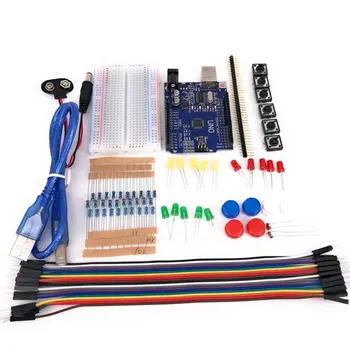 Starter Kit 13 1 Komplet Osnovni Komplet Mini Odbor Led Žice Gumb Oprema Združljiva Z Uno R3 Za Arduino