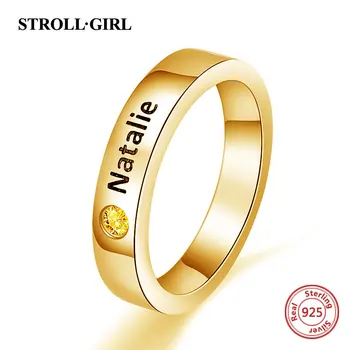 Strollgirl 925 Sterling Silver, ki je Vgravirana Matere Stackable Ime Obroč z Birthstone Osebno Sterling Srebrni Nakit