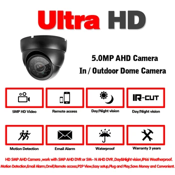Super 5MP AHD Črna Kamera 24pcs IR LED 2560(H)*1920(V) Z IR-CUT Filter Dan & Noč Nadzor Doma Dome Varnostna Kamera
