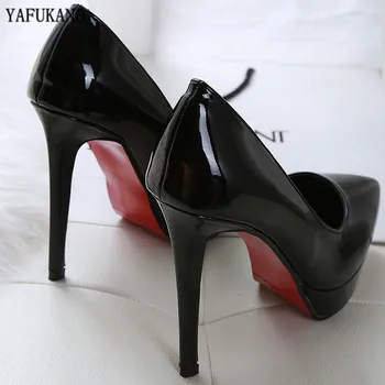 Super visoko z 12 cm womens čevlji Evropske Ameriški stil plitvo usta seksi visokih petah stiletto en rdeči čevlji poročni čevlji