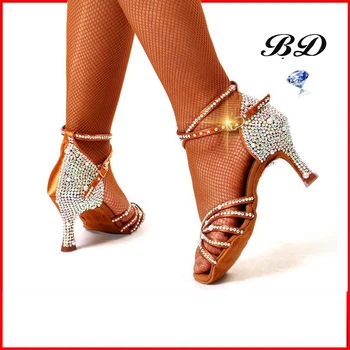 Superge, Čevlje Ples Dvorana Ženske latinsko Čevlji z Visoko-kakovostni razred Diamond Cowhide Anti-slip Edini Meri Udobno Saten BD 217