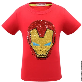 Superheroj Avengers Poletje Otroka, Vrhovi Otroci Oblačila Bombažne Majice s kratkimi rokavi Boys Kratek Rokav Dvojno stranicami sequins T-Majice, Vrhovi Kostum