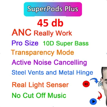 Superpods Plus 45db TWS Brezžične Bluetooth Slušalke šumov Preglednost Čepkov PK i99999 plus i900000 pro i990000
