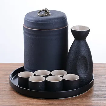 Surovo lončenine starinsko vino set Japonski slog vina nastavite črno keramiko gospodinjski vino pokal razpršilnik alkoholnih pijač pot pladenj barware