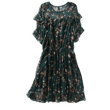 SUYADREAM Cvetlični Obleko Svile Georgette Ruffles Plažo, Obleke za ženske do leta 2020 Poletje Tiskanja Mini Obleka