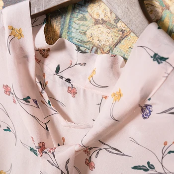 SuyaDream Ženske Cvjetnim Natisne Svileno Bluzo Realno Svile Dolgo Oplaščeni Lok Ovratnika Bluze 2020 Pomlad Majica