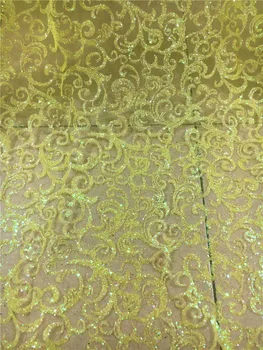 Svetlo rumene vrh prodajo bleščice mrežnega materiala za večerno obleko 5 metrov JRB-102129 posebne prilepljena bleščice čipke tkanine