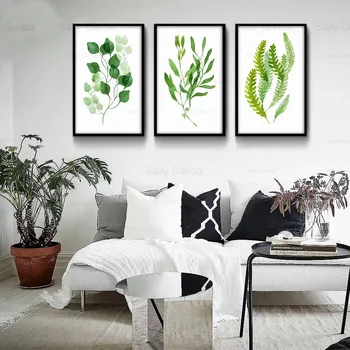 Sveže Zelene Rastline Platno Slikarstvo Listi Ozadje Plakat Enostavno Umetnosti Tiskanja Slike Plovila za Dom Dnevna Soba Dekoracijo