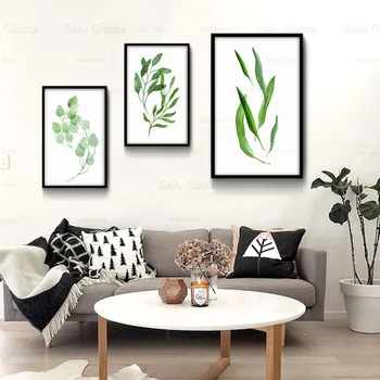 Sveže Zelene Rastline Platno Slikarstvo Listi Ozadje Plakat Enostavno Umetnosti Tiskanja Slike Plovila za Dom Dnevna Soba Dekoracijo
