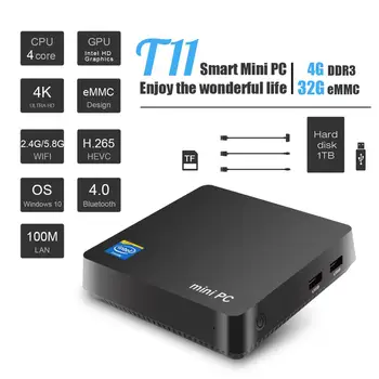 T11 Mini PC Intel Atom X5-Z8350 Quad Core Win10 Mini Računalnik 2.4 G/5 G WIFI, BT HDMI, USB 3.0, 4G 32 G/4G 64 G VGA Pocket PC