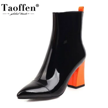 Taoffen Plus Velikost 31-48 Ženske Škornji Pisane Visoke Pete Zimske Čevlje, Ženska Toplo Seksi Kratek Boot Mode Lady Obutev