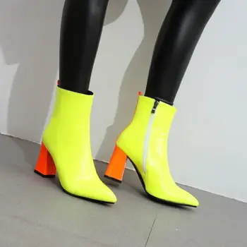 Taoffen Plus Velikost 31-48 Ženske Škornji Pisane Visoke Pete Zimske Čevlje, Ženska Toplo Seksi Kratek Boot Mode Lady Obutev