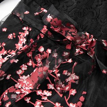 TAOYIZHUAI Nov Prihod pomladi jeseni High Street Pasu Plus Velikost L Print Organza Celotno Dolžino Black Ženske Čipke Obleko 11602