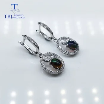 TBJ,Naravni črni opal ovalne 5*7mm zaponko uhani preproste zasnove, 925 sterling srebro fine nakit lepo poročno darilo za ženske