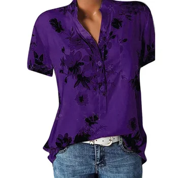 Temperament nova ženska majica tiskanje velikih velikosti priložnostne srajco svoboden V-neck kratek sleeved majica bluzo