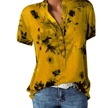 Temperament nova ženska majica tiskanje velikih velikosti priložnostne srajco svoboden V-neck kratek sleeved majica bluzo
