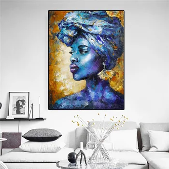 Tiskani Portret Platno Slikarstvo Blue Lady Afriki Platno Natisne Wall Art Slik, Fotografij, Umetnosti Dnevni Sobi Doma Dekor brez okvirja