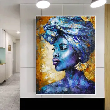 Tiskani Portret Platno Slikarstvo Blue Lady Afriki Platno Natisne Wall Art Slik, Fotografij, Umetnosti Dnevni Sobi Doma Dekor brez okvirja