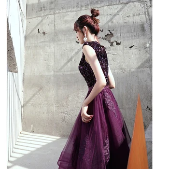 To je Yiiya Prom Obleke, Elegantne Deep Purple Sequins vestidos de gala Plus Velikost O-vratu Obleko brez Rokavov Ženske Stranka Noč LF146