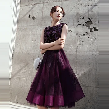 To je Yiiya Prom Obleke, Elegantne Deep Purple Sequins vestidos de gala Plus Velikost O-vratu Obleko brez Rokavov Ženske Stranka Noč LF146