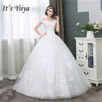 To je YiiYa Seksi Čoln Vratu Poroka Obleke, Preproste Off White Poceni brez Rokavov Poročni Obleki HS284