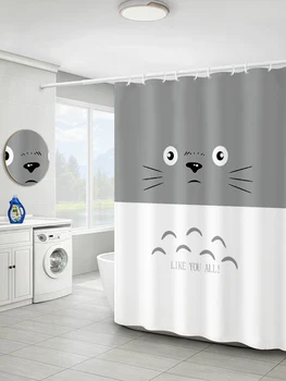 Totoro Moj Sosed Mačka Anime Tuš Zavese Nepremočljiva Tuš Zavesa Kopalnica Poliester 3D Dekleta, Fantje, Risanka