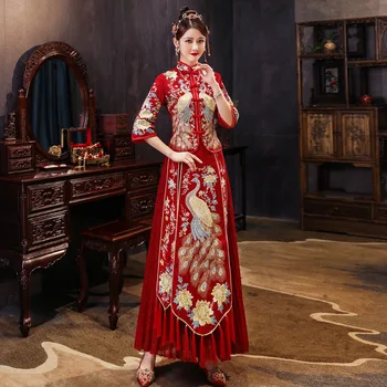 Tradicionalna Kitajska Poročna Obleka Orientalski Slog Obleke, Kitajska Obleka Plus Velikost 6XL 2020 Sodobne Cheongsam Rdeče Qipao Dolgo
