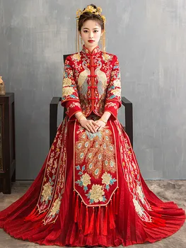 Tradicionalna Kitajska Poročna Obleka Orientalski Slog Obleke, Kitajska Obleka Plus Velikost 6XL 2020 Sodobne Cheongsam Rdeče Qipao Dolgo