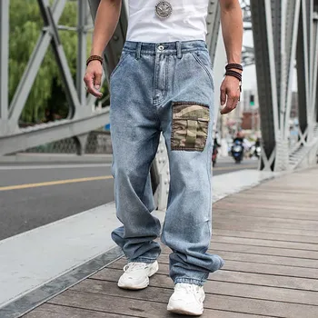 Trendy Prikrivanje Obliž Žep Hiphop Harem Kavbojke Moški Priložnostne Traper Hlače Svoboden Vrečasta Jeans Hlače Ulične Jeans Oblačila