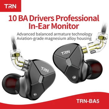 TRN BA5 10 BA Voznik Hrupa Preklic Slušalke Uravnotežen Armature Monitor Hi-fi Slušalke Bas Kovinskih Čepkov Snemljiv Kabel