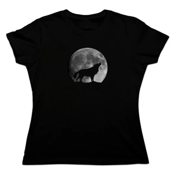 Tuljenje Volka Luna Silhueto Ženska Novost T-Shirt Svoboden Velikost Vrh Tee Majica