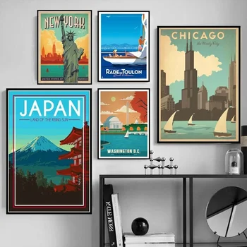 Turistična Potovanja Svetu Mesto Minimalističen Letnik Potovanja Platna, Plakati, Amsterdam, London, New York, Poster Tiskanje Wall Art Okras
