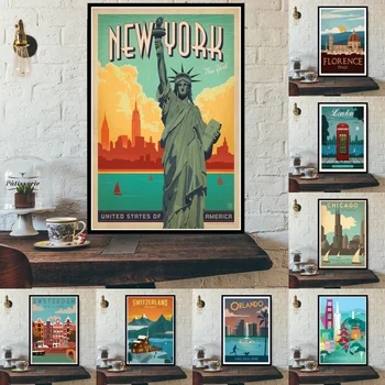 Turistična Potovanja Svetu Mesto Minimalističen Letnik Potovanja Platna, Plakati, Amsterdam, London, New York, Poster Tiskanje Wall Art Okras