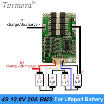 Turmera 4S 20A 12.8 V, 14,4 V 32650 32700 Lifepo4 Baterije Uravnoteženo BMS za Električni Čoln Neprekinjeno Napajanje 12V Akumulator