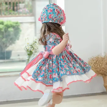 Tutu Gilrs Obleko Otrok v španskem Slogu Bombažne Čipke Puff Rokav Lolita Britanski Cvetlični Princesa Obleko High-End po Meri