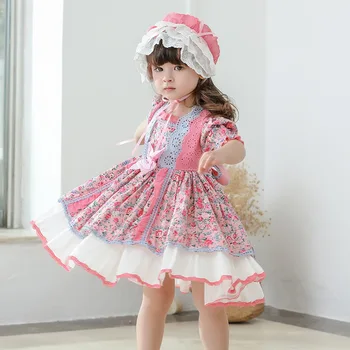 Tutu Gilrs Obleko Otrok v španskem Slogu Bombažne Čipke Puff Rokav Lolita Britanski Cvetlični Princesa Obleko High-End po Meri