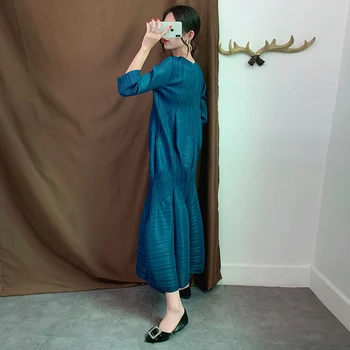 TVVOVVIN Barva Proti-vrat Sedem-točka Rokav Tri-dimenzionalni Naguban Plus Ženska Obleka Priložnostne Moda 2020 Jeseni Novo F979