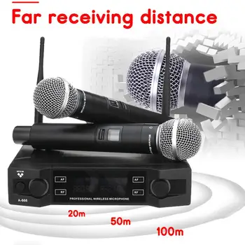 UHF Brezžični Mikrofonski Sistem 2 Kanal 2 Akumulatorski Ročni Mikrofon Kraoke Govora Stranka dobave Cardioid Mikrofon Profesionalni