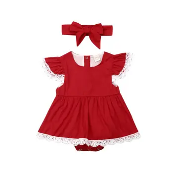 UK Newborn Baby Dekle Božič Oblačila, Čipke Romper Obleko Jumpsuit Glavo, Obleko Set