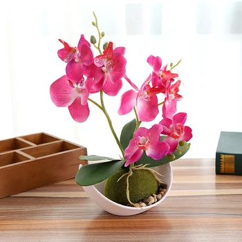 Umetni Metulj Orhideja, Roža + Vaza Mini Bonsaj Nastavite za Domačo Mizo Vrt Dekoracijo Stranka Dobave Ponaredek Cvetje