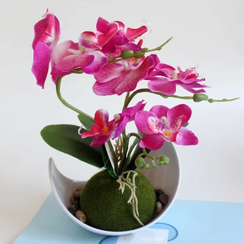 Umetni Metulj Orhideja, Roža + Vaza Mini Bonsaj Nastavite za Domačo Mizo Vrt Dekoracijo Stranka Dobave Ponaredek Cvetje