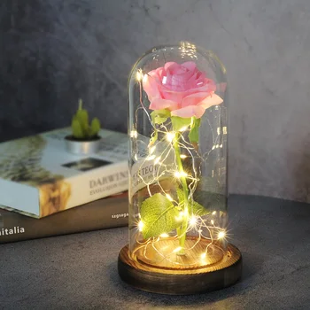 Umetni Večno Rose Lepota In Zver Rose V steklen Pokrov LED Nočna Lučka Za Dom Dekor Mati valentinovo, Novo Leto Darilo