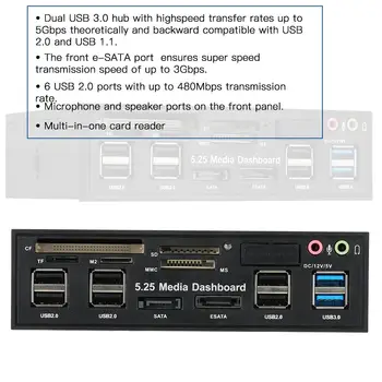USB 3.0 Hub Multi-Funkcijo, SATA, eSATA Port Notranji Bralnik Kartic PC Media Sprednja Plošča Audio za SD MS PRIM TF M2 MMC Pomnilniške Kartice