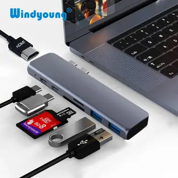 USB C VOZLIŠČE Tipa C Strele 3 Adapter USB-C Spojni Ključ s HDMI 4K PD USB 3.0 SD TF Card Reader za MacBook Pro Air 13 15
