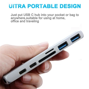 USB C VOZLIŠČE Tipa C Strele 3 Adapter USB-C Spojni Ključ s HDMI 4K PD USB 3.0 SD TF Card Reader za MacBook Pro Air 13 15